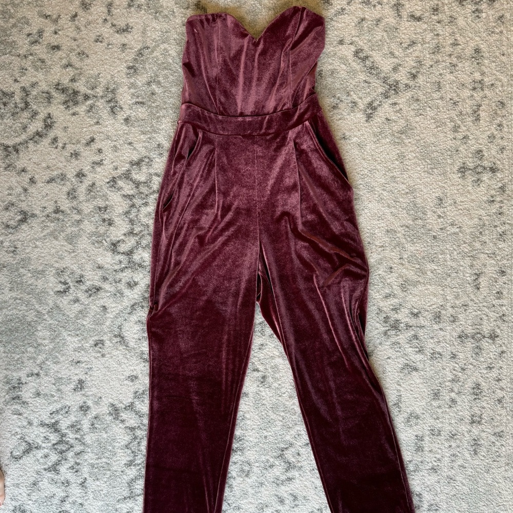 Stunning wine velvet strapless jumpsuit